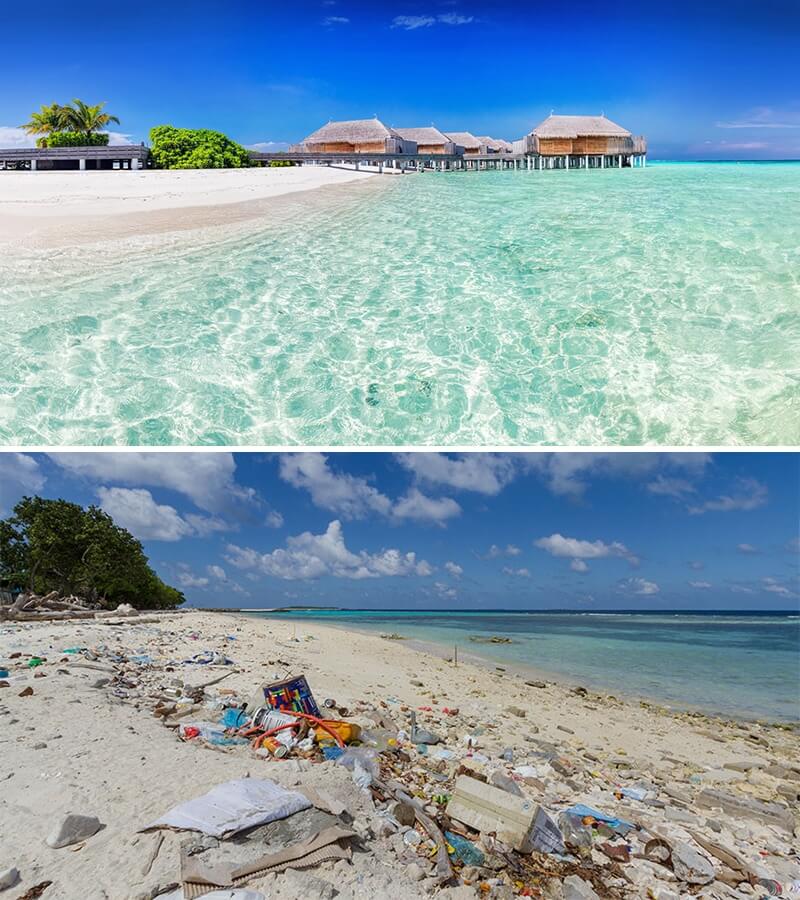 Une plage des Maldives, les photos de magazine vs la réalité, sur le blog La Retouche photo.